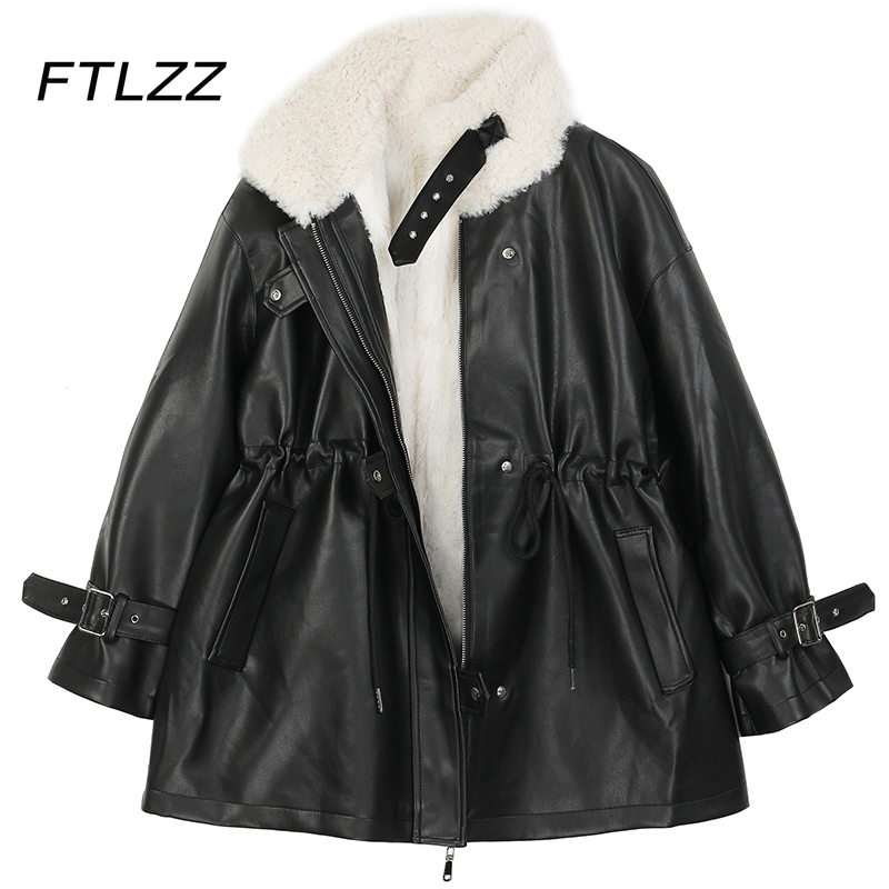 Faux Lamb Wool Warm Leather Jacket for Women Fashion Long Sleeve Loose Korean Biker Moto Coat Female Outwear 210602, Black
Faux Lamb Wool Warm Leather Jacket for Women Fashion Long Sleeve Loose Korean Biker Moto Coat Female Outwear 210602, Black