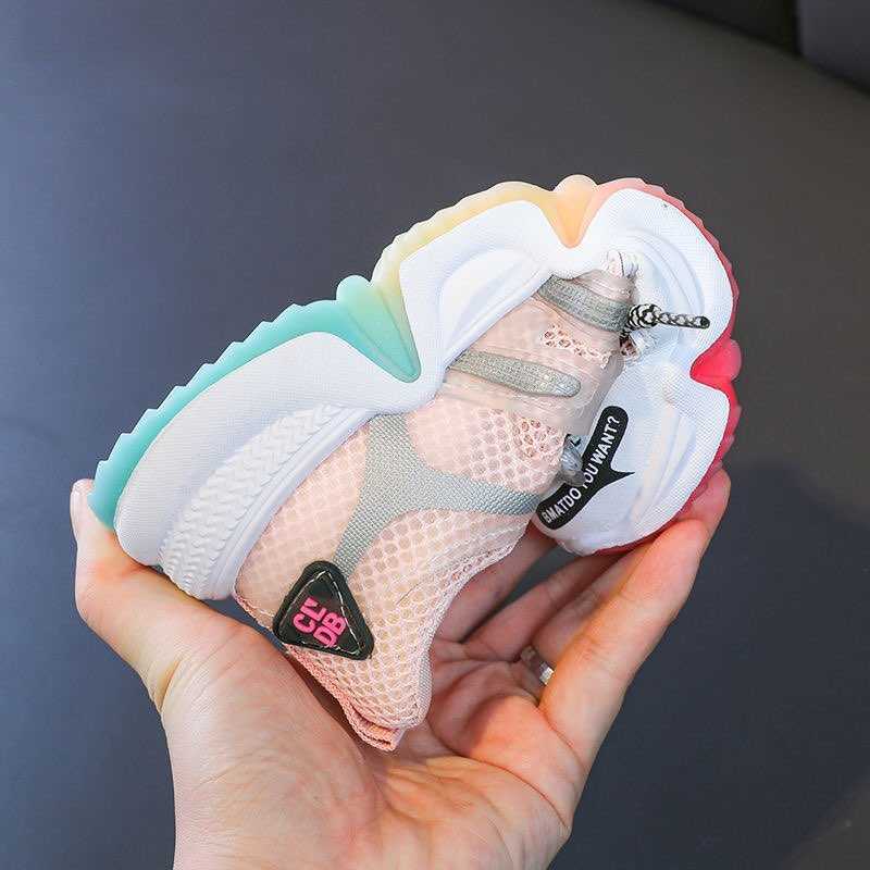 2021 new boys and girls fashion rainbow solid bottom sneakers children middle school students breathable running shoes Y0809