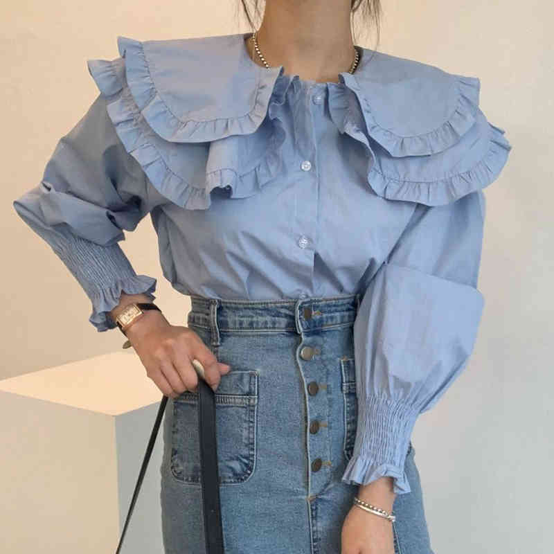 Korean Sweet Chic Turn-down Collar Ruffled Woman Blouses Single-breasted Solid Shirt Women Casual Female Loose Tops Blusas 13655 210521, White
Korean Sweet Chic Turn-down Collar Ruffled Woman Blouses Single-breasted Solid Shirt Women Casual Female Loose Tops Blusas 13655 210521, White