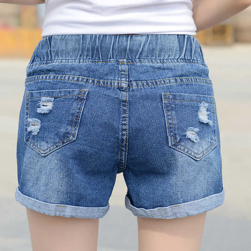 fashion Spring and summer Casual Mid-Waist Shorts Women Denim Shorts Elastic Waist Jeans Flanging Female Shorts 210611