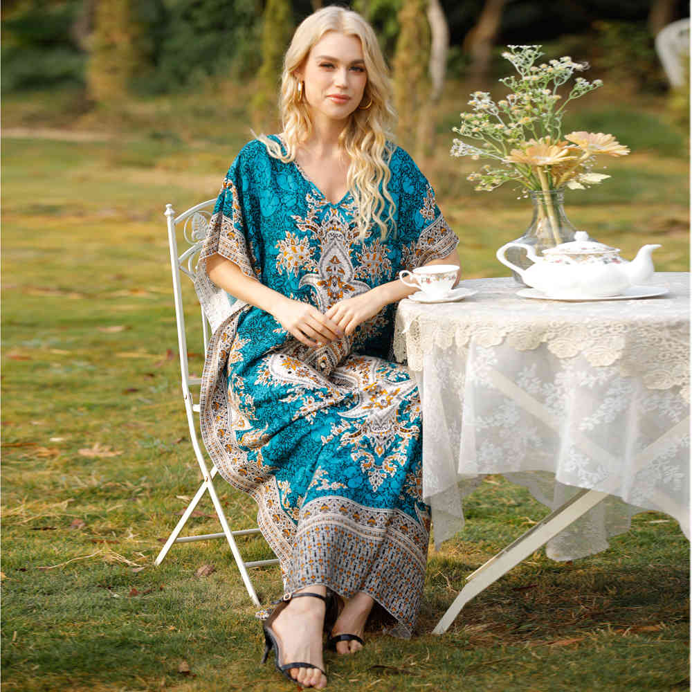 Vintage Bikini Cover-ups Plus Size Kaftan Boho Print Summer Dress Cotton Tunic Elegant Women Beach Wear Swim Suit Cover Up A860 210420