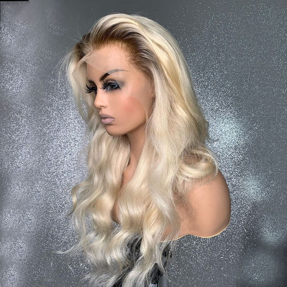 613 Blonde Lace Front Wig Synthetic Hair With Dark Roots Long Loose Wave Natural Daily/Cosplay Wigs for Women