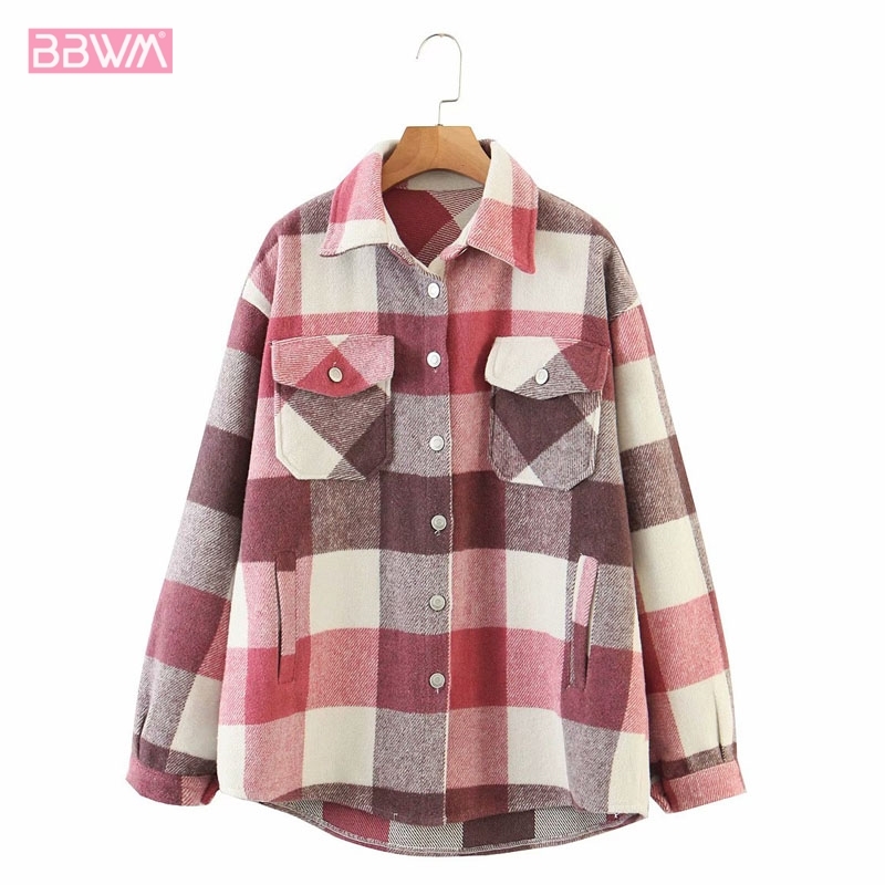Retro Sweet Plaid Loose Lapel Long Sleeve Single Breasted Chic Female Coat Harajuku Korean Casual Women's Jacket 210507