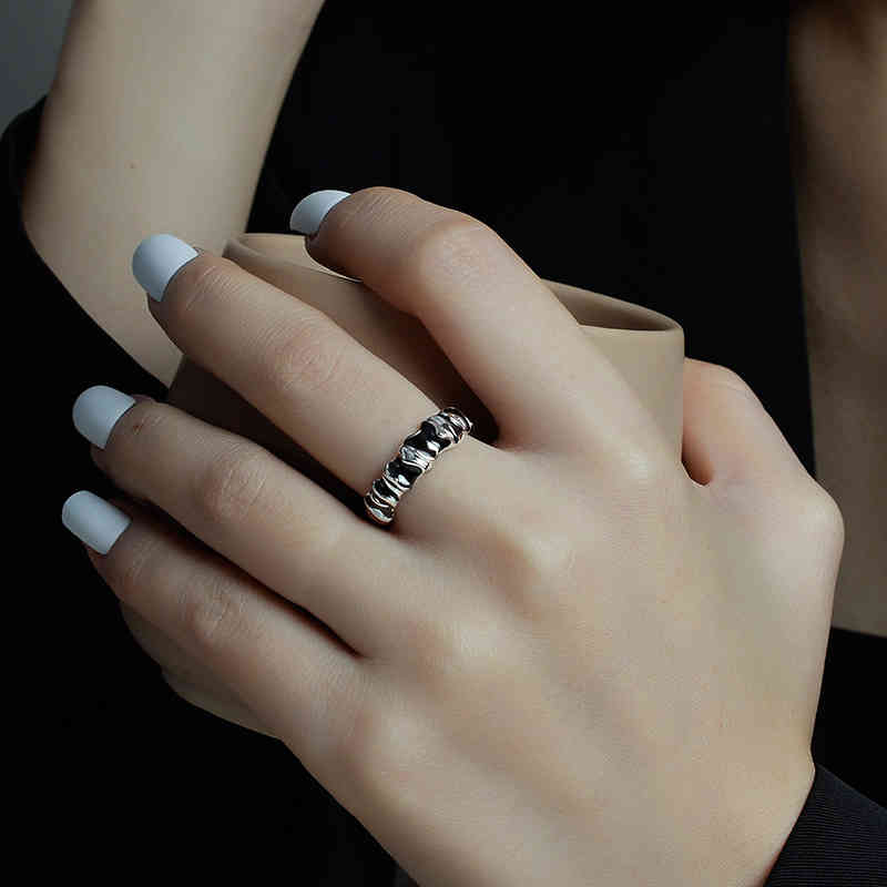 Korean Design Wild Snake Ring Pleated Colloidal Sense S925 Sterling Silver Opening Female