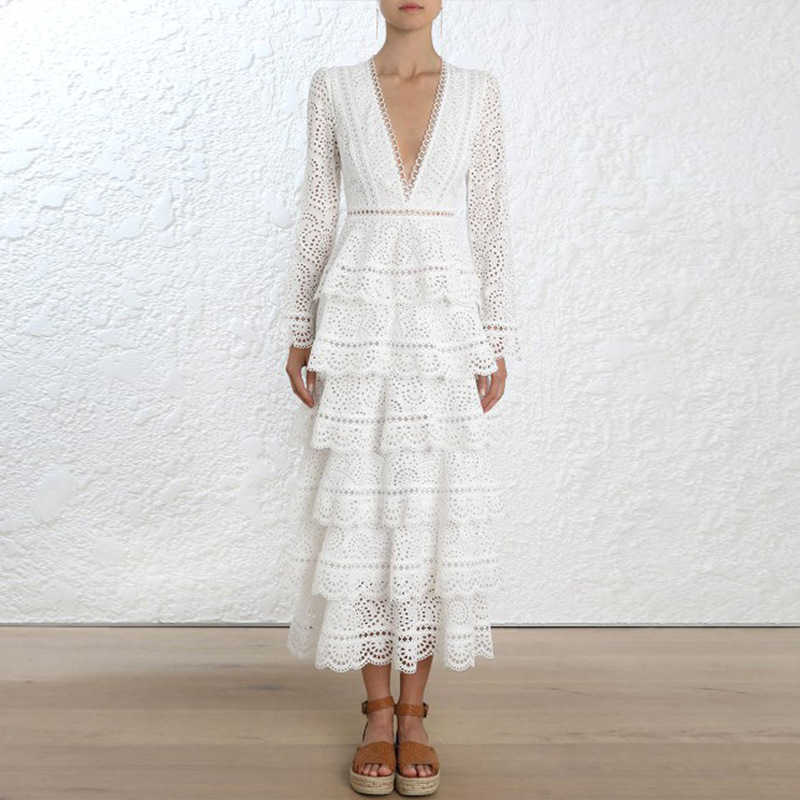 Korean Spring and Summer Elegant Women Dress V-neck Lace Hollow Out Long Sleeve Cake Vintage A-Line Solid 210615, Clear
Korean Spring and Summer Elegant Women Dress V-neck Lace Hollow Out Long Sleeve Cake Vintage A-Line Solid 210615, Clear
