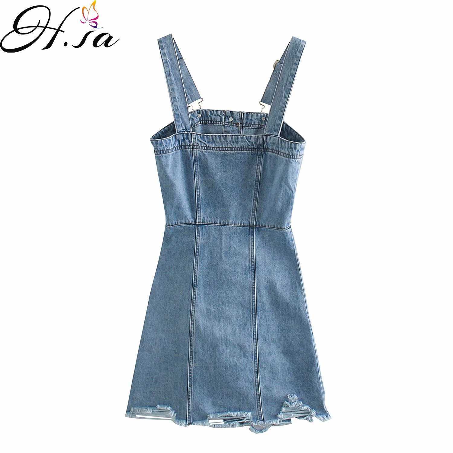 Hsa European and American Summer Wind Women's Mini Denim Brace Dress 1944 210716
