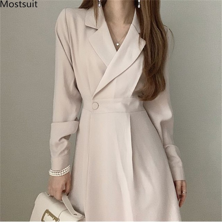Notched Collar Women Suit Dress Spring Full Sleeve Korean Office Female A-line Long Dresses Vestidos 210518, Black
Notched Collar Women Suit Dress Spring Full Sleeve Korean Office Female A-line Long Dresses Vestidos 210518, Black