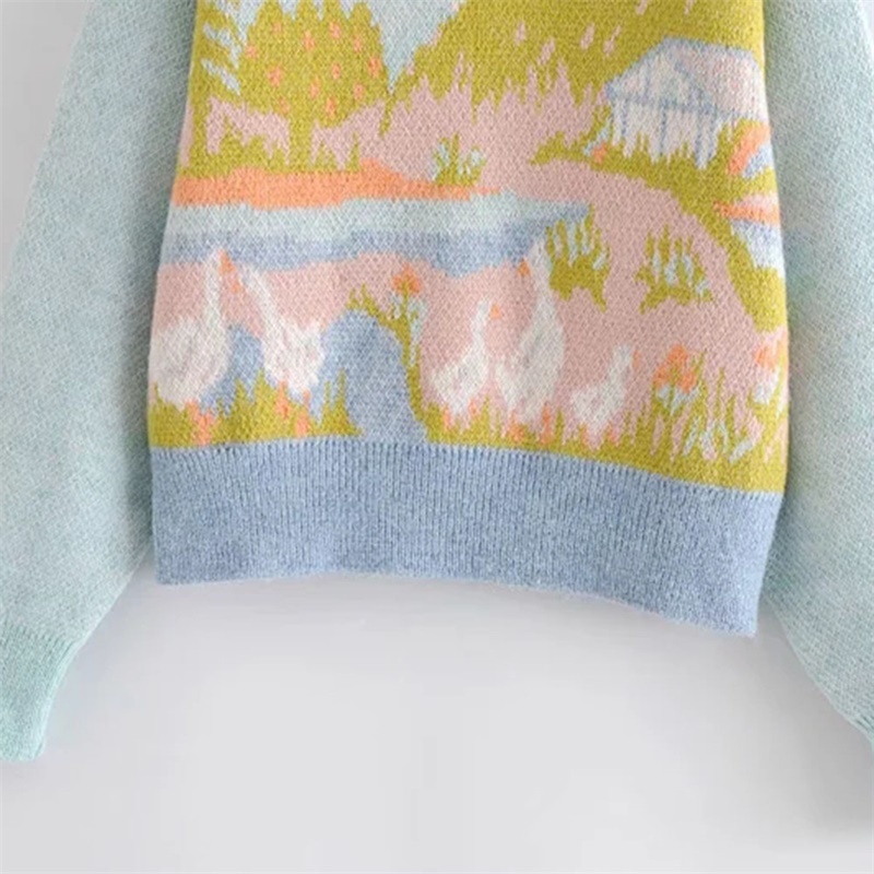Women Fashion Sweet Candy Colors Cute Pattern Sweater Female Round Neck Long Sleeve Pullover Chic Top 210520