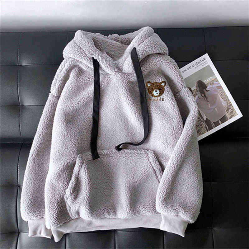 HOUZHOU Pullover Men Clothing Plush Blouse Winter Wool Coat Korean Streetwear Hip Hop Harajuku Thick Hoodie Sweatshirts Couple W220221