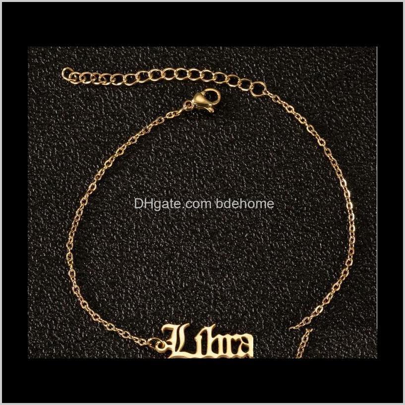 Anklets Drop Delivery 2021 12 Zodiac Ankle For Hip Hop Jewelry Women Constellation Gold Adjustable Anklet Stainless Steel Bracelets Wholesale