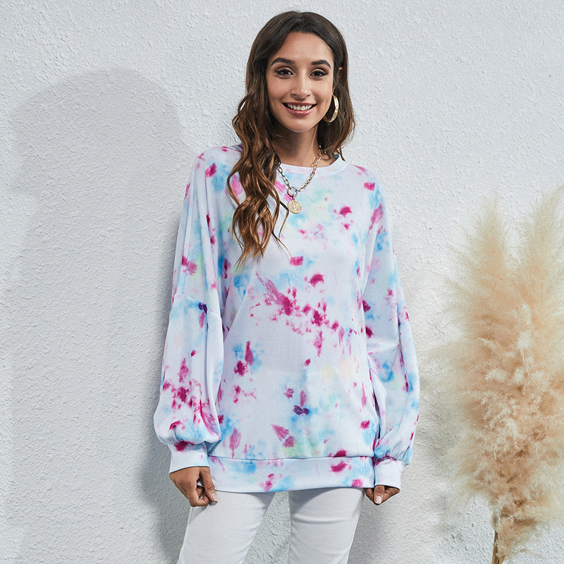 Spring women tie dye hoodies Women loose Hoody Sweatshirt Pullover Casual Tops Lady Loose Long Sleeve 210524