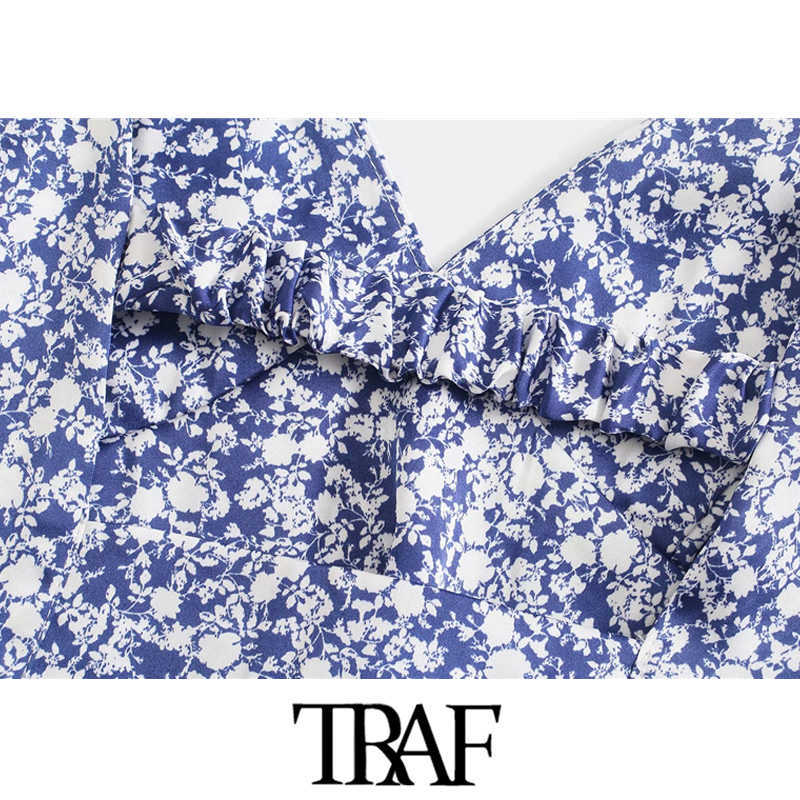 TRAF Women Fashion Floral Print Cropped Tank Tops Vintage Backless Waist Side Zipper Thin Straps Female Camis Mujer 210625