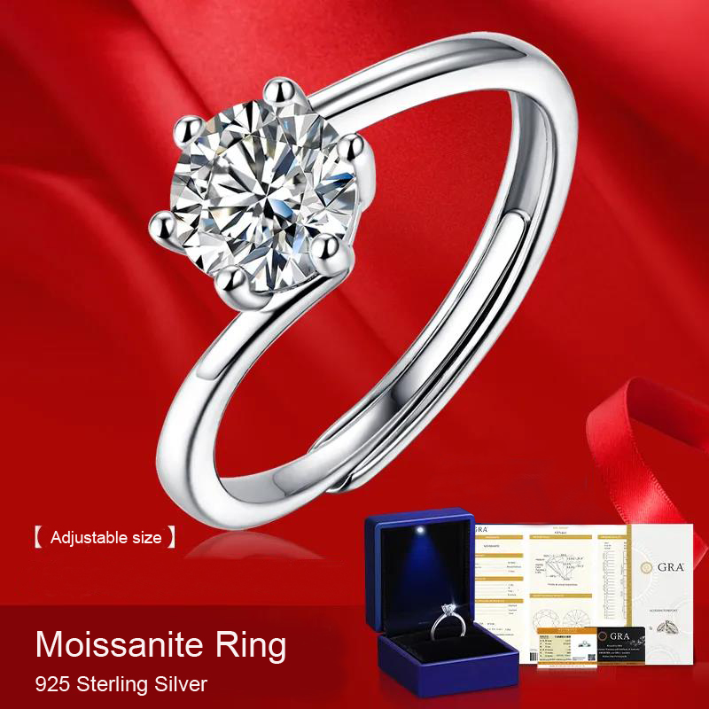 1Ct Women Moissanite Rings Sterling Sier Plated Dia Top Quality Lady Wedding Ring Gift With Box Adjustable Size Fashion Fine Jewelry