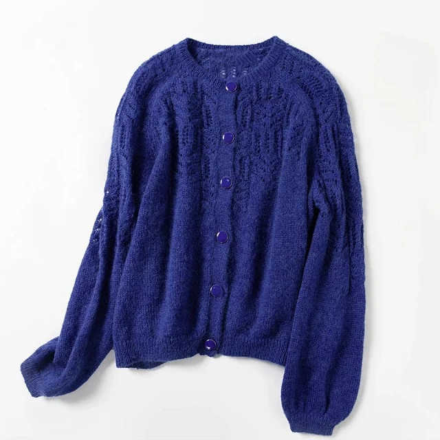 Spring Women Hollow Out Knitted Cardigan O Neck Solid Color Single Breasted Knitted Sweater Knitwear 210918