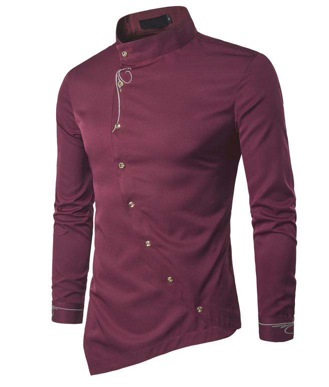 Men's Casual Long Sleeve Oblique Button Down Dress Shirt Tops With Embroidery 2021 Fashion Male Irregular Hem Slim Fit Shirts