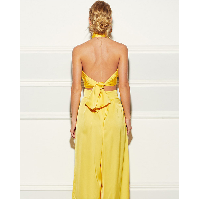 Women Set Top Pants Sets Sleeveless Bandage Sexy Short Tops High Waist Wide Leg Summer Woman 210524