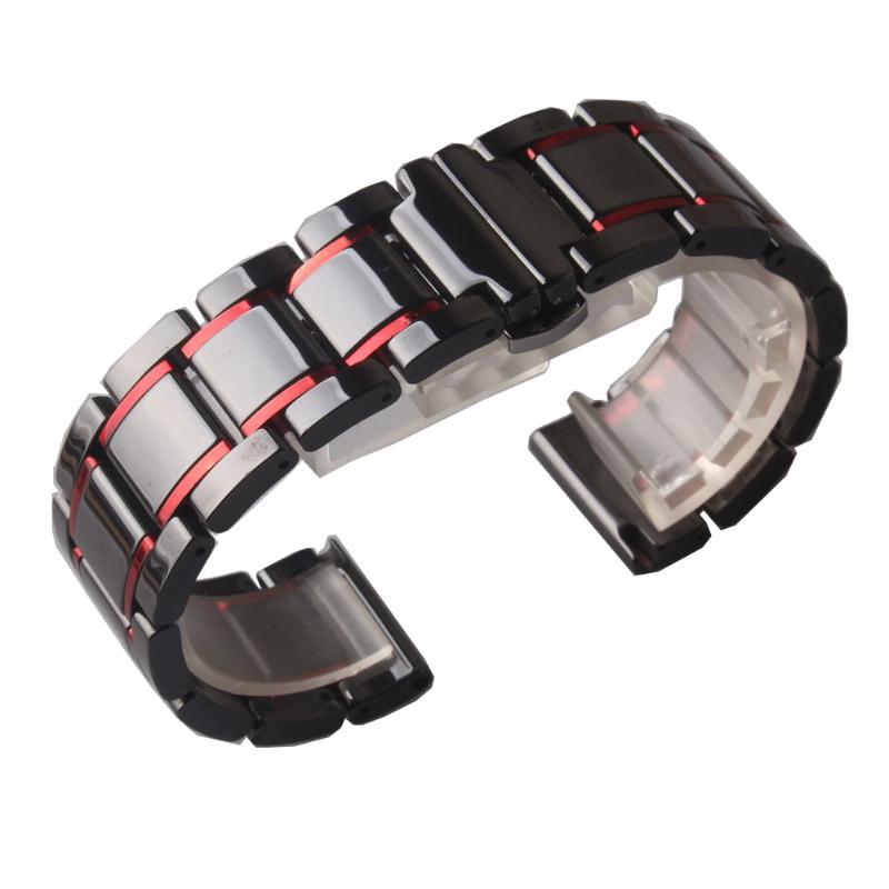 Bandes de montre Bracelet en céramique Gandband 14 15 16 -24mm Bracelet Noir Bande Boucle Boucle Bande Bande polie Non Fondue avec la mode rouge
