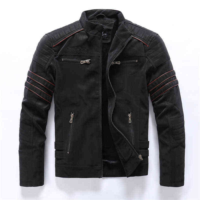 Autumn Winter Men's Leather Jacket Casual Fashion Stand Collar Motorcycle Jacket Men Slim High Quality PU Leather Coats 211110