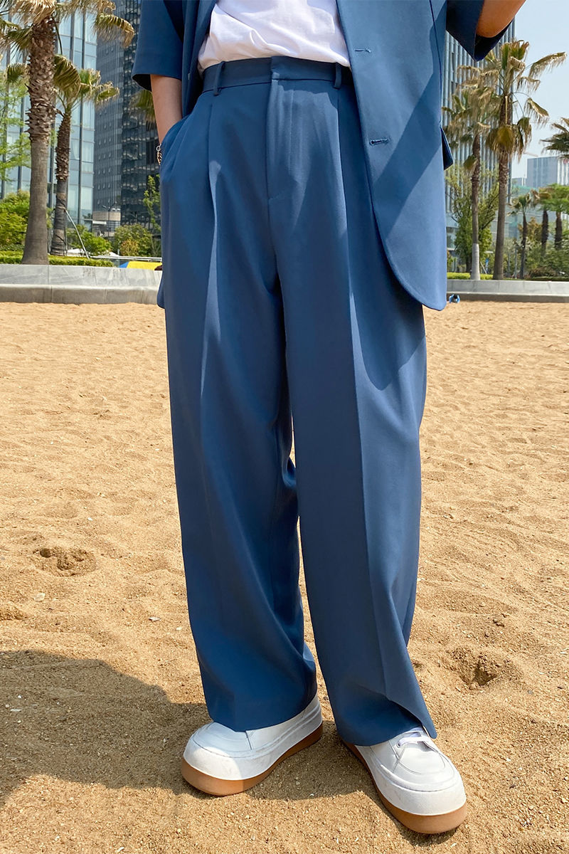 IEFB Korean Trendy Loose Fashion Men's Straight Suit Pants Green Vintage Business Trousers Wide Leg Pants 9Y1238 210524