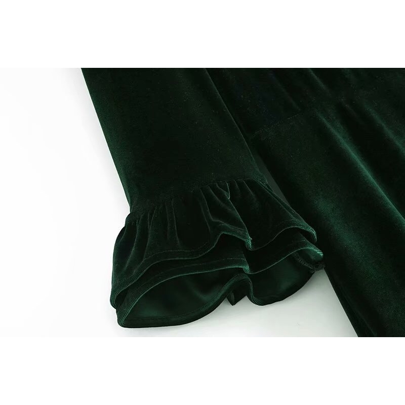Elegant Fashion Ruffled Velvet Mini Dress Women Vintage Three Quarter Sleeve Ruffles Back Zipper Female Dresses Velour 210429
