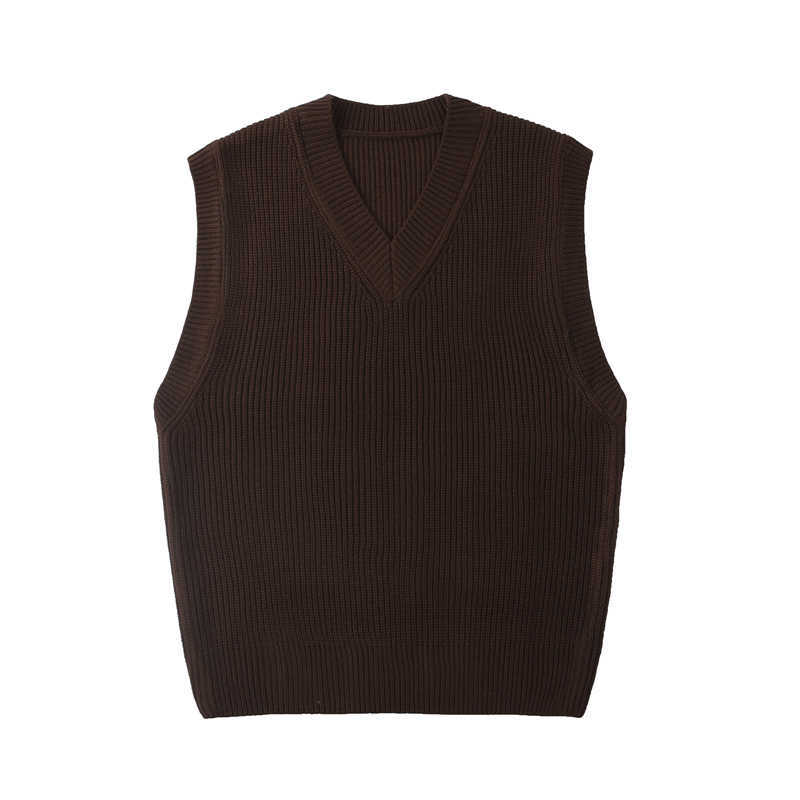LEGIBLE Autumn winter Sleeveless Sweater Women Solid Color V Neck Knitted Vest female Jumpers Pull Femme Sweaters 210819