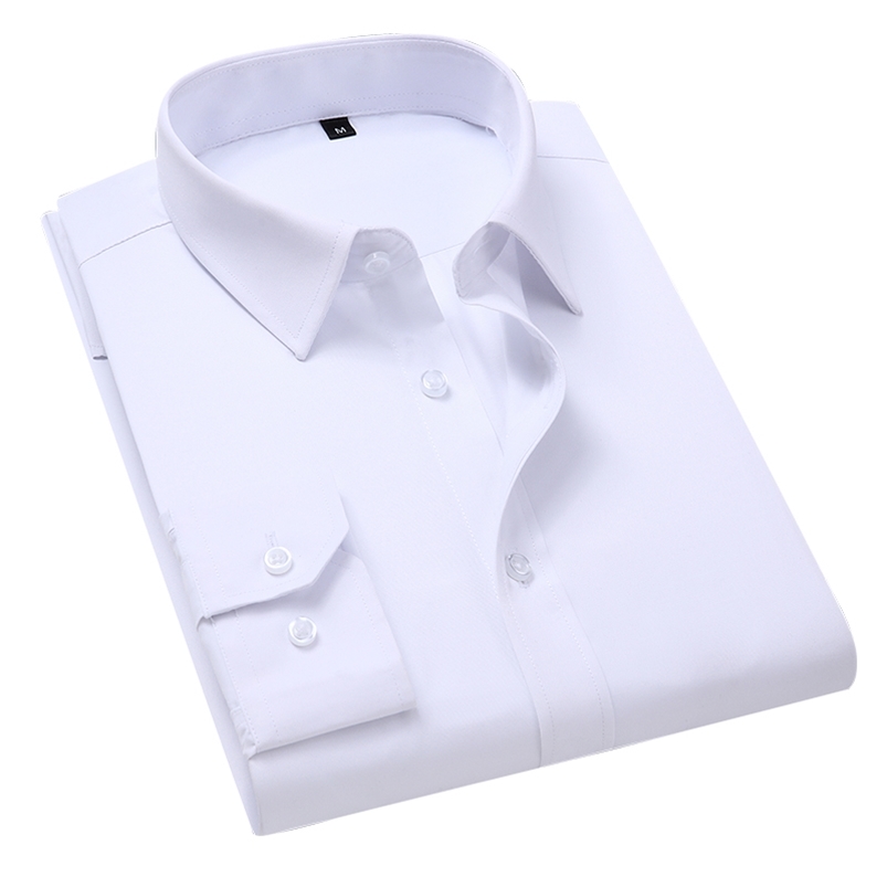 Plus Size 8XL 7XL 6XL 5XL 4XL Mens Business Casual Long Sleeved Shirt Solid Color White Black Cotton Social Dress Shirts 210714