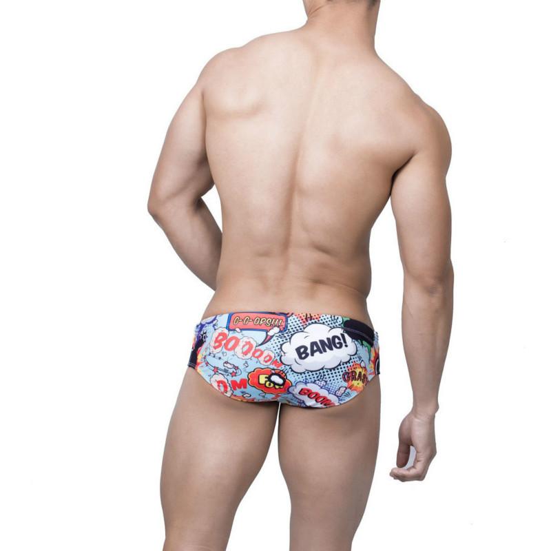 Men's Padded Explosion Printed Letter Swimming Briefs Fashionable Sexy Swim Closefitting Beach Men Swimwear Shorts