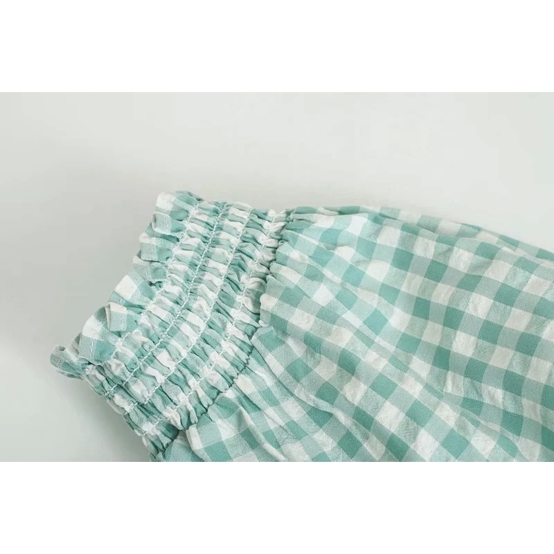 vintage ladies casual dresses summer fashion women knee-length green plaid female mid girls dress 210430