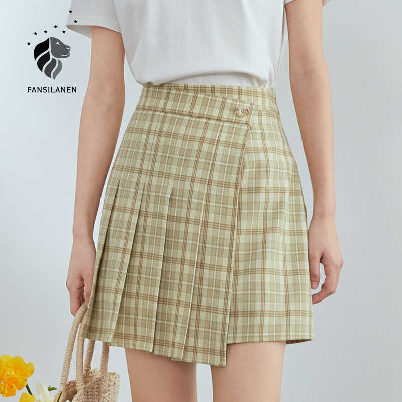 FANSILANEN Office Lady Plaid Retro JK Short Skirt Women Summer A-line High Waist Light Green Pleated Clothes 210607, Khaki
FANSILANEN Office Lady Plaid Retro JK Short Skirt Women Summer A-line High Waist Light Green Pleated Clothes 210607, Khaki