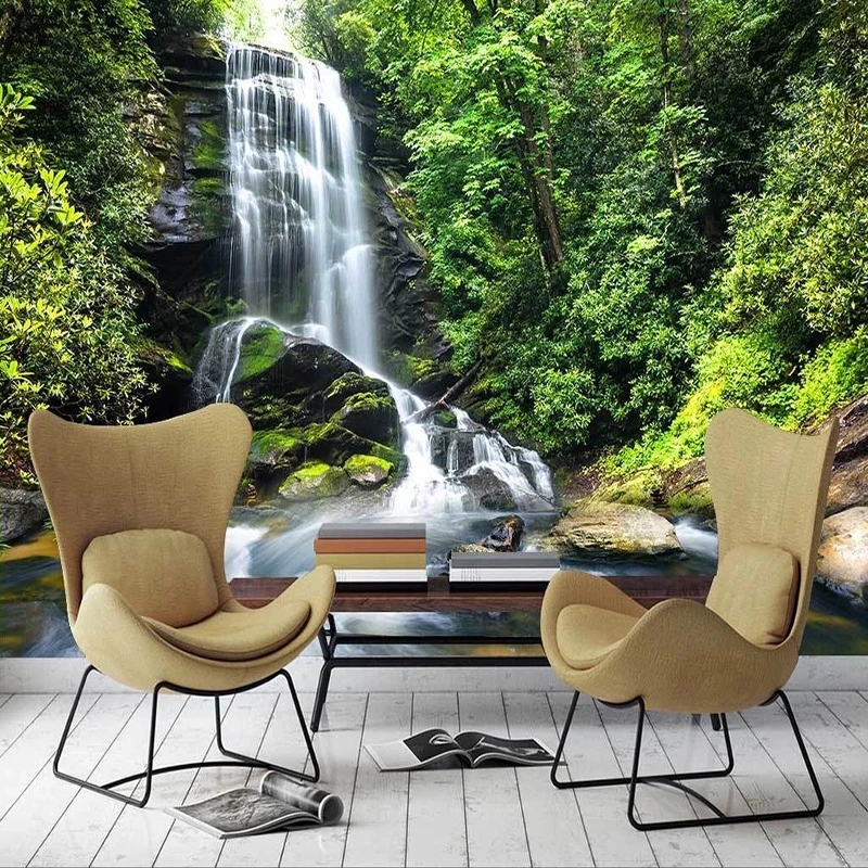 Green Forest Waterfall Custom 3D Murals Wallpaper Living Room Bedroom Sofa TV Background Natural Landscape Photo