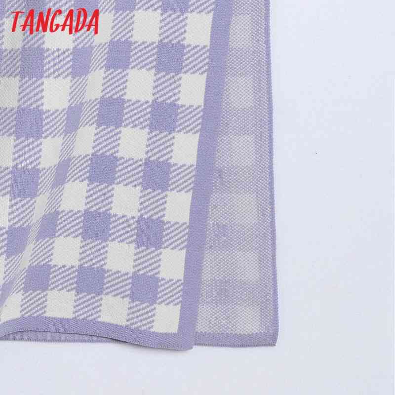 Women Plaid Print Sweater Midi Skirt Faldas Mujer Vintage Office Ladies Elegant Chic Mid Calf Skirts 6H10 210416