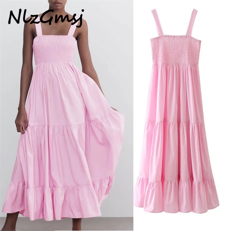 Woman Dress Elegant Ruched Sleeveless Beach Midi Backless Pink Loose Pleated Long Casual es 04 210628, As picture
Woman Dress Elegant Ruched Sleeveless Beach Midi Backless Pink Loose Pleated Long Casual es 04 210628, As picture