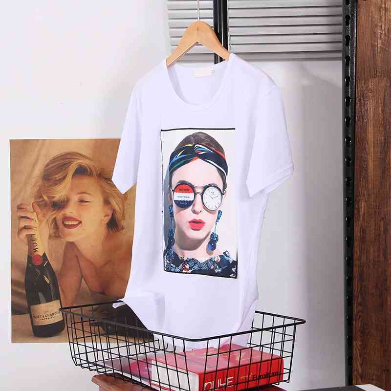DONAMOL Summer Women's white clothes new fashion Western style Loose Plus Size T-shirts black Printing Appliques top female 210406