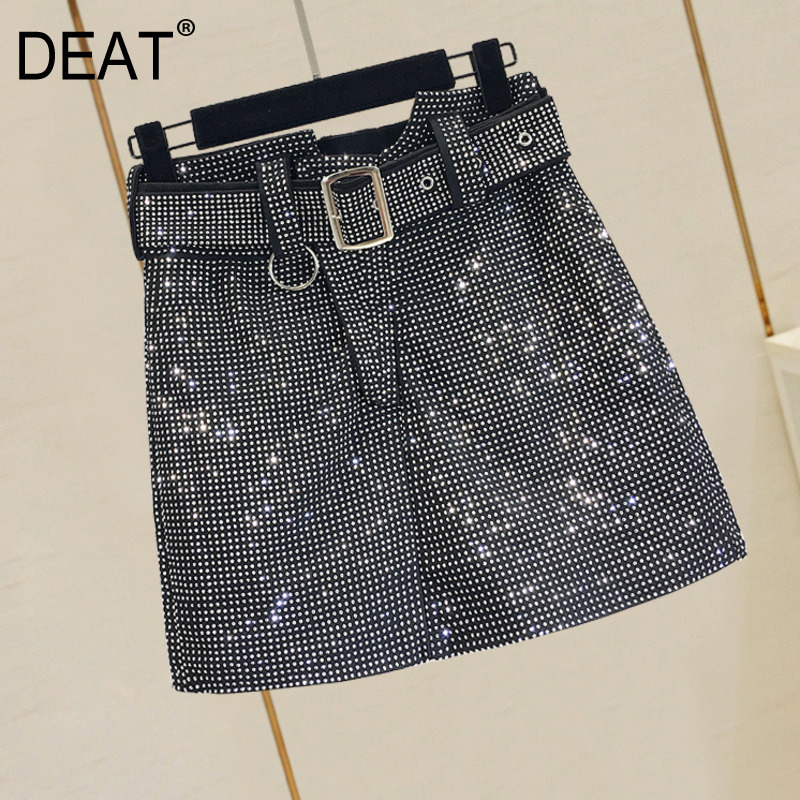 Autumn High Quality Women Above Knee Length Short Mini Black Rhingstone Skirt With Belt MG796 210525
Autumn High Quality Women Above Knee Length Short Mini Black Rhingstone Skirt With Belt MG796 210525