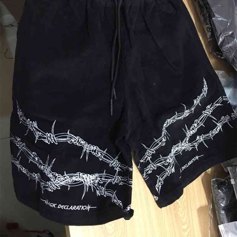 IEFB Men's Wear High Street Hip-hop Embroidery Black Personality Gothic Shorts Knee Length Pants For Men High Qulity 9Y1308 210524