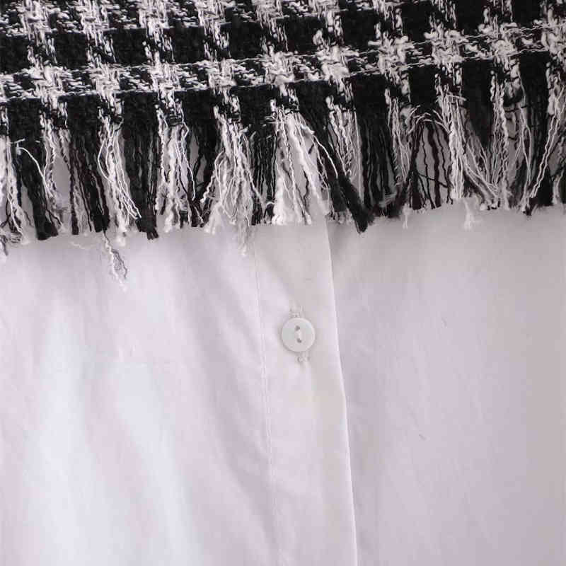 Vinatge Woman Plaid Tweed Pactchwork Shirt Dress Spring Fashion Ladies Soft Tassel es Female Chic Straight 210515