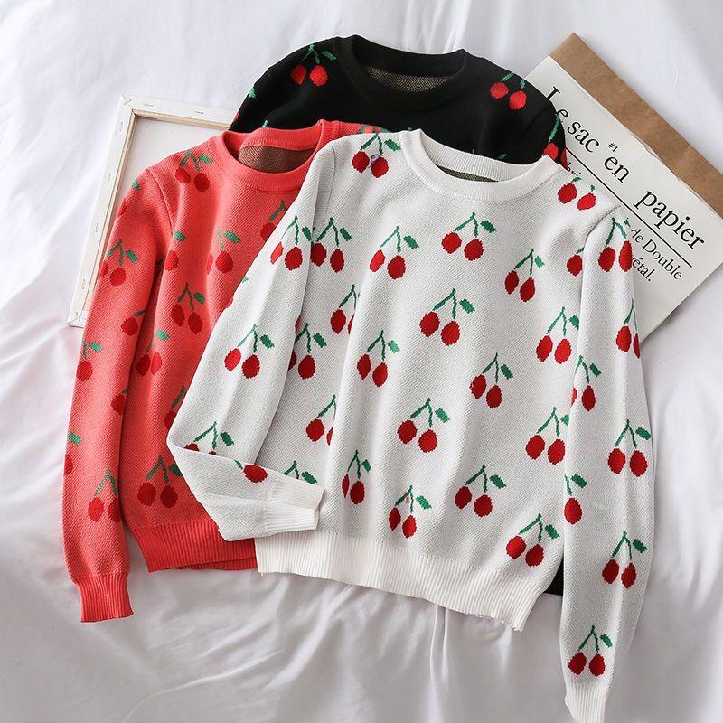Women's Sweaters Korean Fashion Jumper Women Spring 2021 Cute Cherry Pattern O-Neck Long Sleeve Knitted Sweater Pullover Knitwear Tops T550, Black 
Women's Sweaters Korean Fashion Jumper Women Spring 2021 Cute Cherry Pattern O-Neck Long Sleeve Knitted Sweater Pullover Knitwear Tops T550, Black
