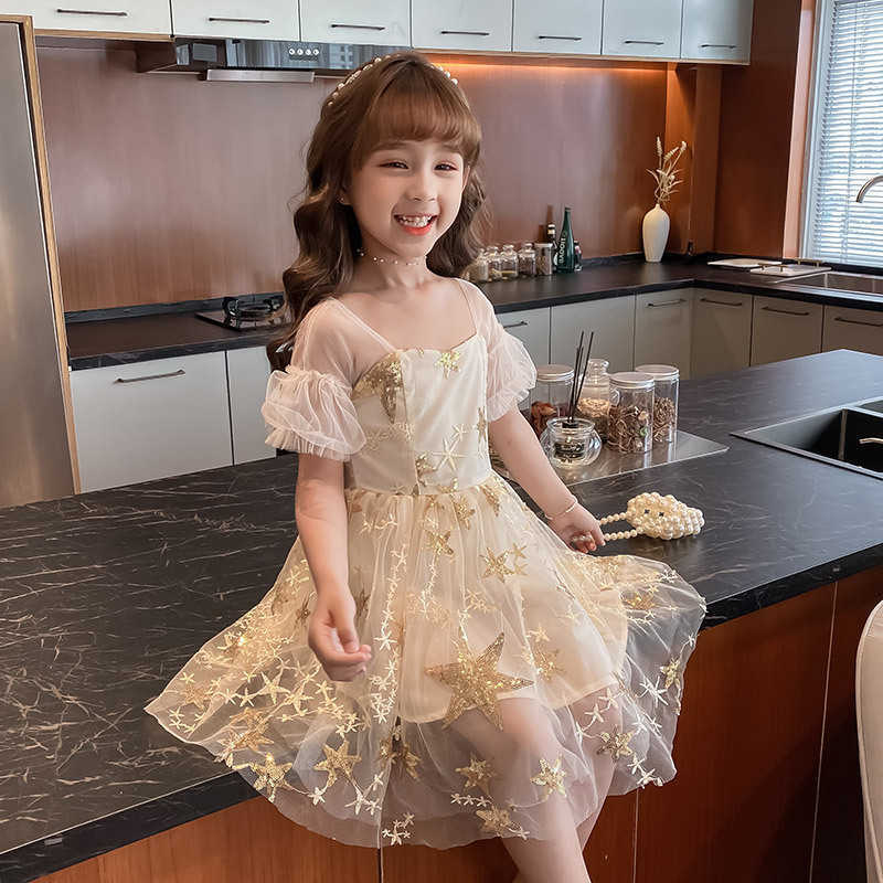 Shiny Girls Sequins Stars Dress Fluffy es for Old Kids Embrodiery Sparkle Party Birthday Vestidos 8-12 Yrs 210529