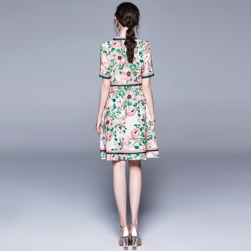 Fashion Runway Foral Print Women Dress Bow O Neck Summer Dresses Sexy Holiday Vintage Elegant Vestidos 210520