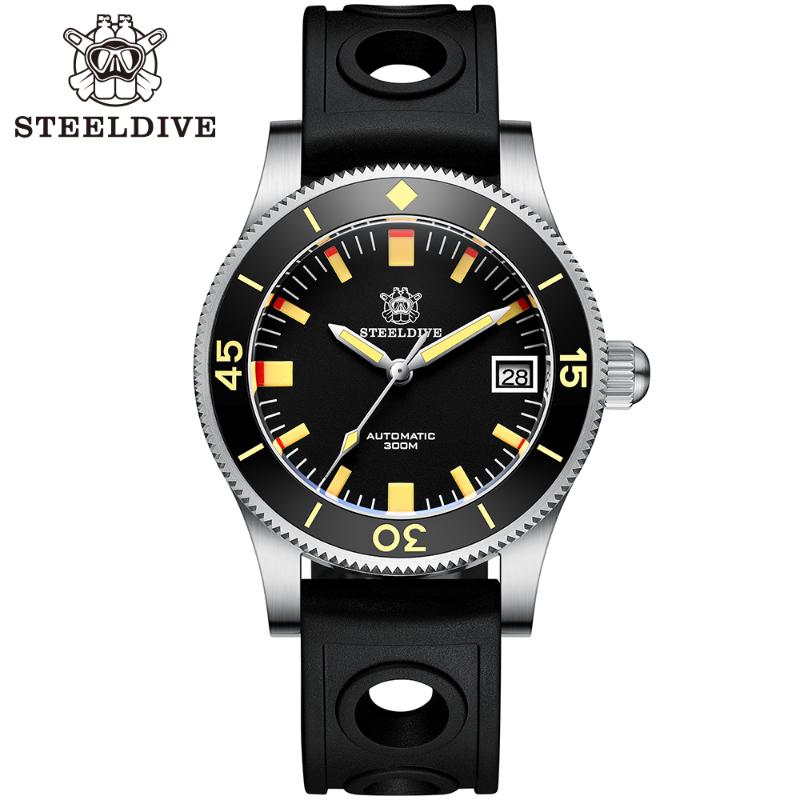 

Wristwatches STEELDIVE SD1952T Barracuda Men's Diving Watch 44MM Black Dial Japan NH35 Ceramic Bezel C3 Green Luminous 300M Waterproof, 52tb-kn