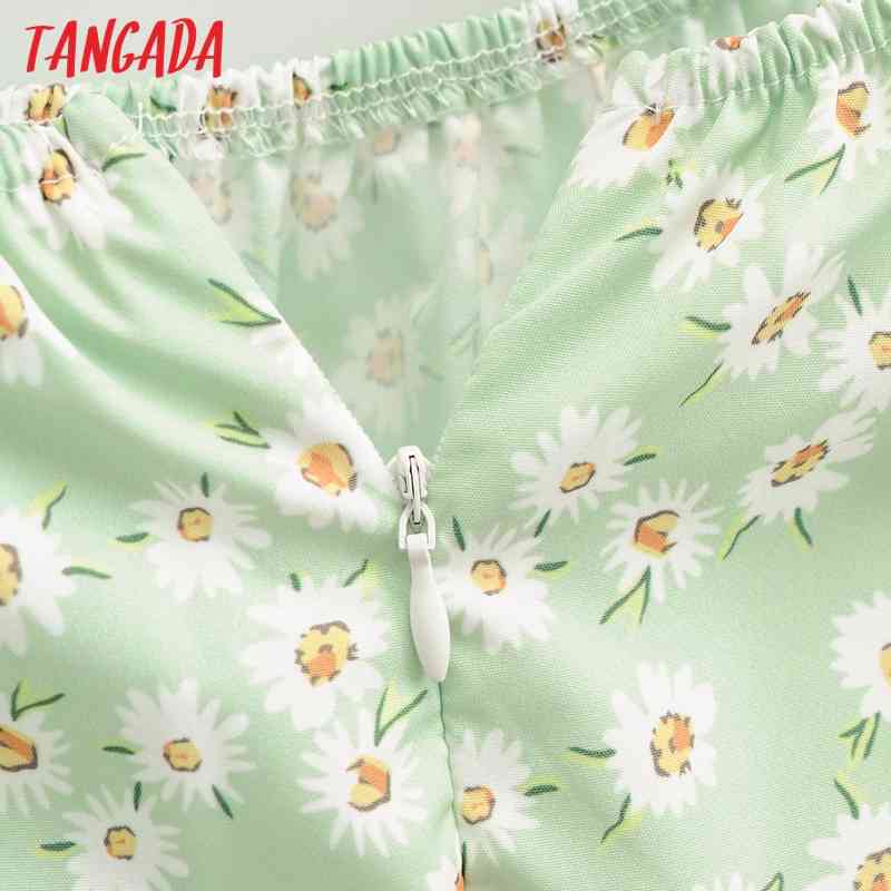Summer Women Green Floral Off Shoulder Sweet Short Sleeve Ladies Mini Dress Vestidos 1F108 210416