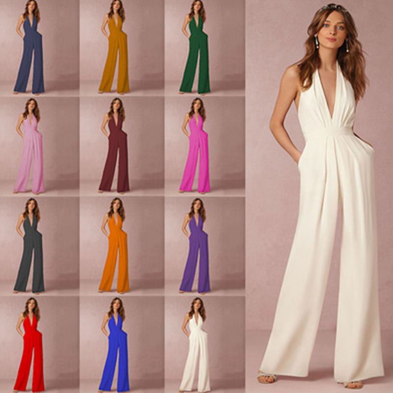Summer Jumpsuits Creative Women' Dress Fashion Solid Color Sexy Sleeveless Halter Pocket Loose Jumpsuit, White
Summer Jumpsuits Creative Women' Dress Fashion Solid Color Sexy Sleeveless Halter Pocket Loose Jumpsuit, White