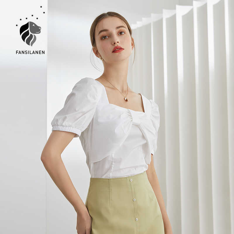 FANSILANEN Office Lady Puff Sleeve Tops Women Bowknot Square Collar White Shirt Summer Short Blouses 210607
FANSILANEN Office Lady Puff Sleeve Tops Women Bowknot Square Collar White Shirt Summer Short Blouses 210607