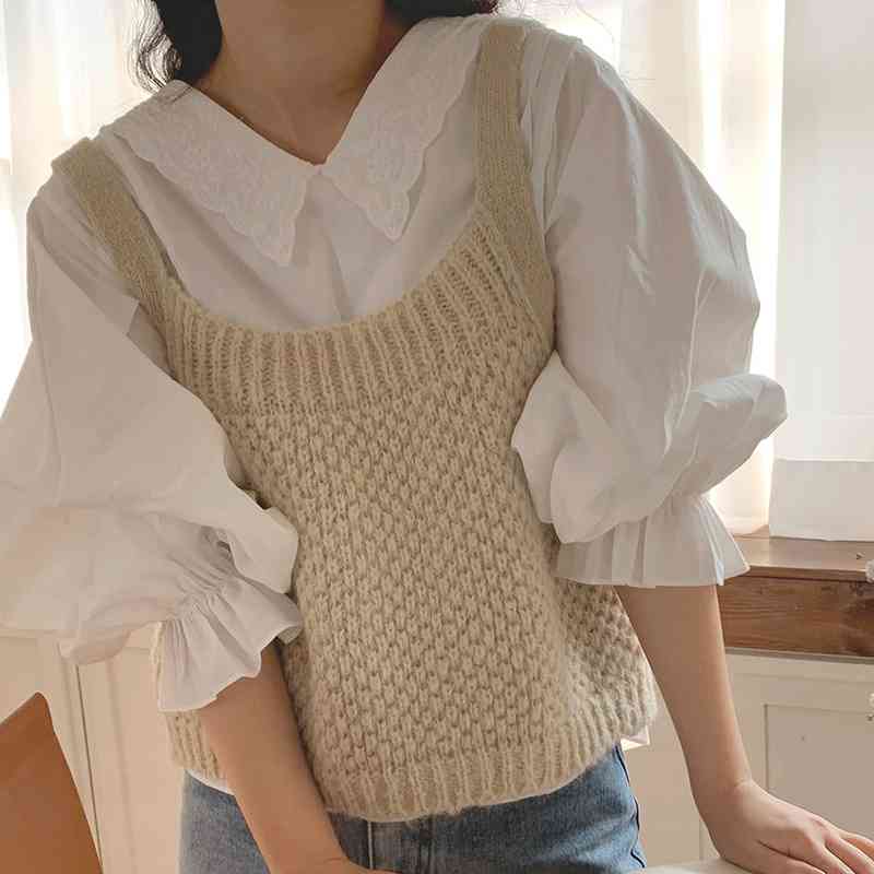 Sweaters&Jumpers Casual Back Lace Up Hollow Out Sweater Vest Women O Neck Sleeveless Retro Preppy Style Knit Pullovers Top Sexy 210429