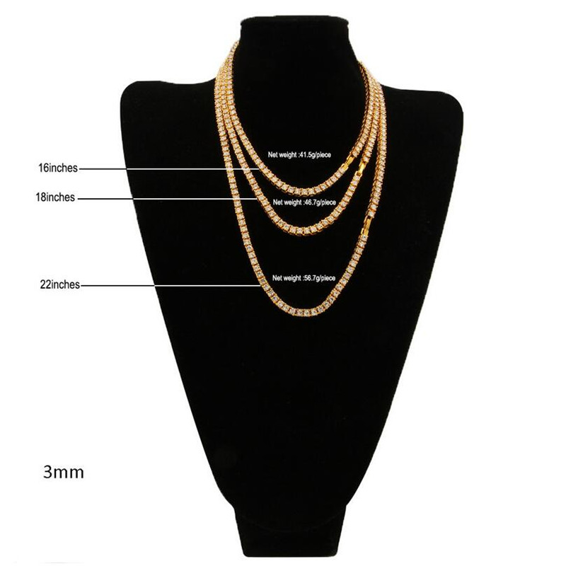 2021 Top Sell Hip Hop Sparkling Luxury Jewelry Iced Out Chains One Row Tennis High Qulaity White Gold Fill Women Men Crystal Necklace Gift