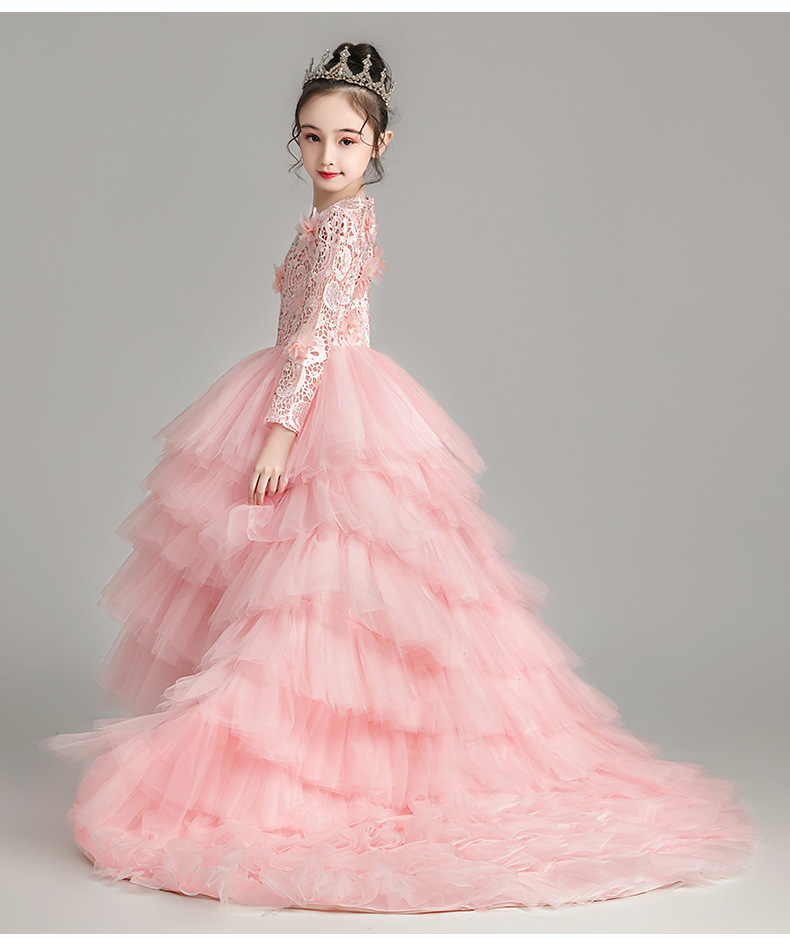 Ball Gown Toddler Girls Pageant Dresses Lace Appliqued Long Sleeves Flower Girl Dress Crystals Tulle First Holy Communion Gowns 403