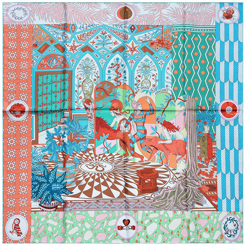 HuaJun 2 Store||Early spring with "La Danse des es" 90 silk scarf, twill printing, anti-wrinkle, handmade stitching 211013