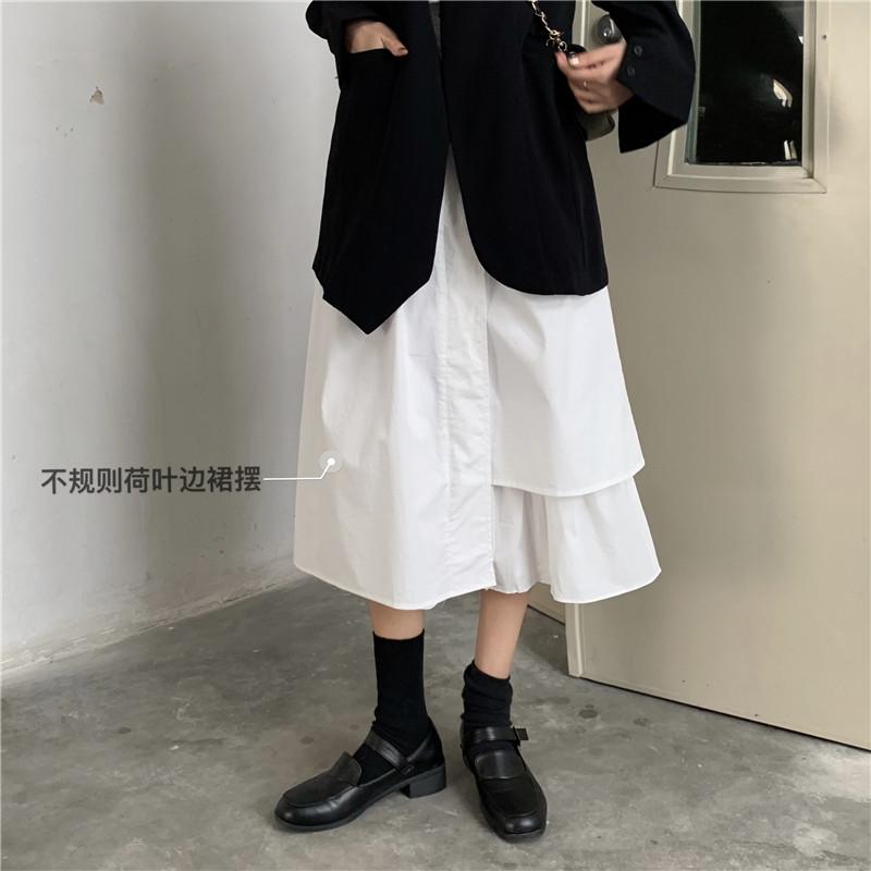 Skirts LANMREM 2021 Spring Summer Arrivals A-line High Waist Mid-calf Women Solid Pattern Fashion Casual Irregular Skirt 23200