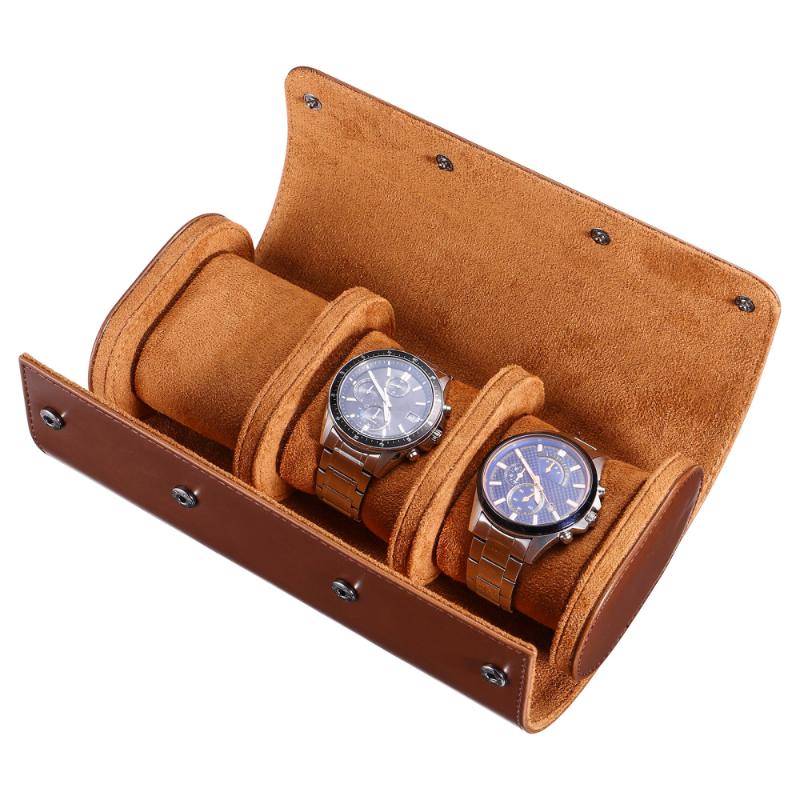 

Watch Boxes & Cases Hemobllo 3 Slots Leather Travel Case Roll Organizer Portable Box (Brown)