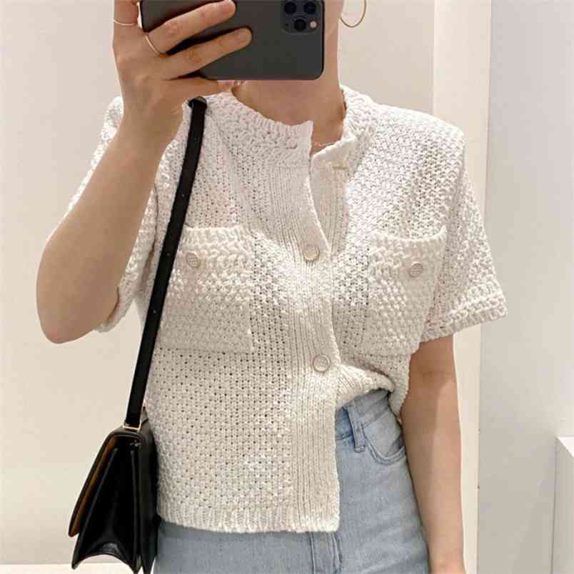 Women Fashion O-Neck Short sleeve knitting Casual Sweater Female Hollow Out Single-breasted Chic Cardigan Top 210519, White
Women Fashion O-Neck Short sleeve knitting Casual Sweater Female Hollow Out Single-breasted Chic Cardigan Top 210519, White